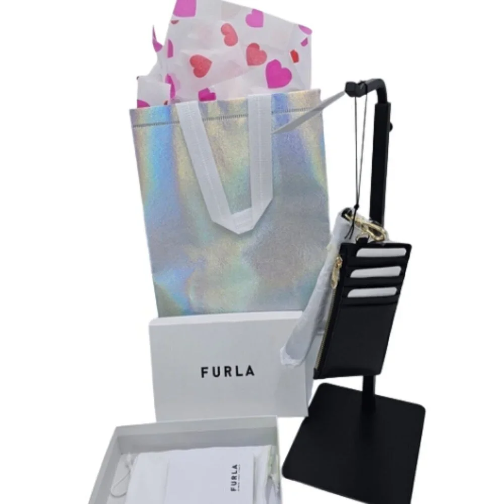 Furla Leather Black Wristlet Card Holder w/ Dust Bag & Gift Box –GIFT BAG